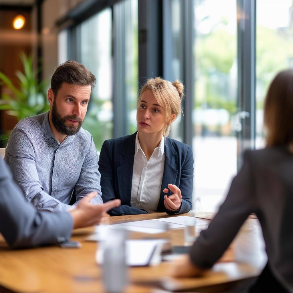 An international buyer purchasing property in UK having a meeting with the consultant